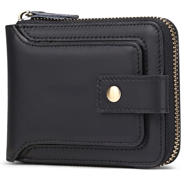 🆕Men's Black Genuine Leather Wallet RFID Blocking Zipper Coin Pocket ID Window - Picture 1 of 6